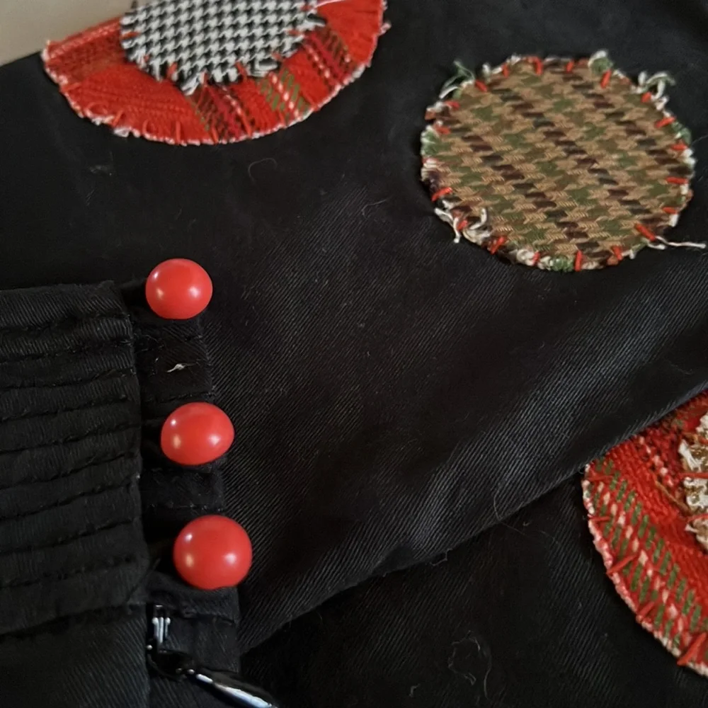 Anthropologie Black Skirt with Flannel appliqués Boho Summer Fall any Season